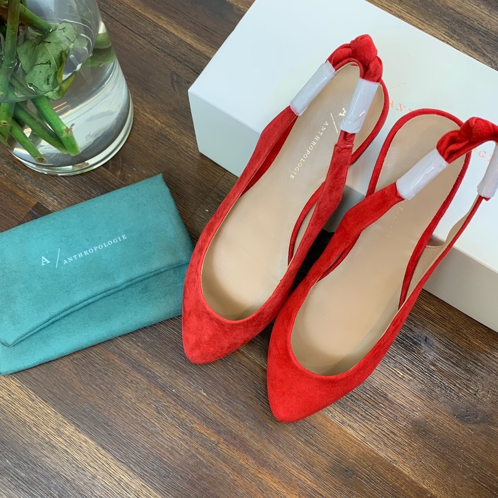 Anthropologie Bow-tied Slingback Flats in Red - Picture 6 of 7